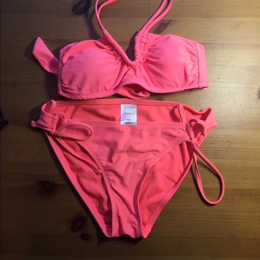 Pink Ruched Halter Bikini Set